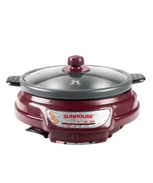 Lẩu điện SUNHOUSE SH535L màu đỏ đô kèm nắp kính