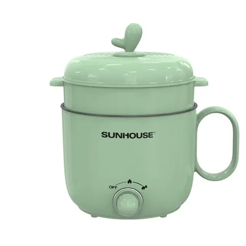 Lẩu điện SUNHOUSE SHD4515G màu xanh, nắp kính và xửng hấp mini