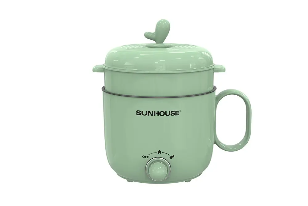 Lẩu điện SUNHOUSE SHD4515G màu xanh, nắp kính và xửng hấp mini