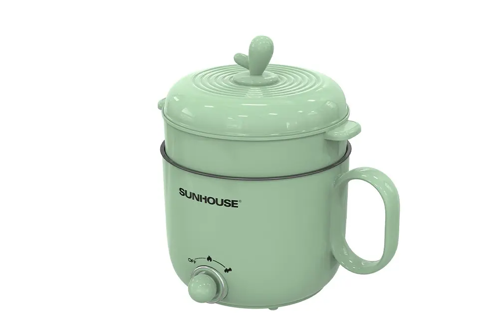 Lẩu điện mini SUNHOUSE SHD4515G 1.5 lít kèm xửng hấp màu xanh mint