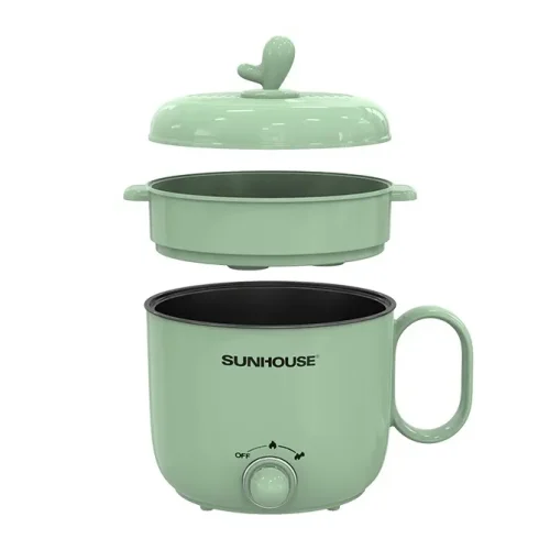 Lẩu điện SUNHOUSE SHD4515G tách lớp thân nồi mini, xửng hấp và nắp