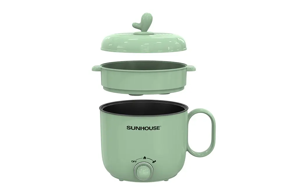 Lẩu điện SUNHOUSE SHD4515G tách lớp thân nồi mini, xửng hấp và nắp