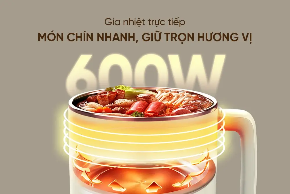 Minh họa gia nhiệt trực tiếp công suất 600W của lẩu điện SUNHOUSE SHD4516