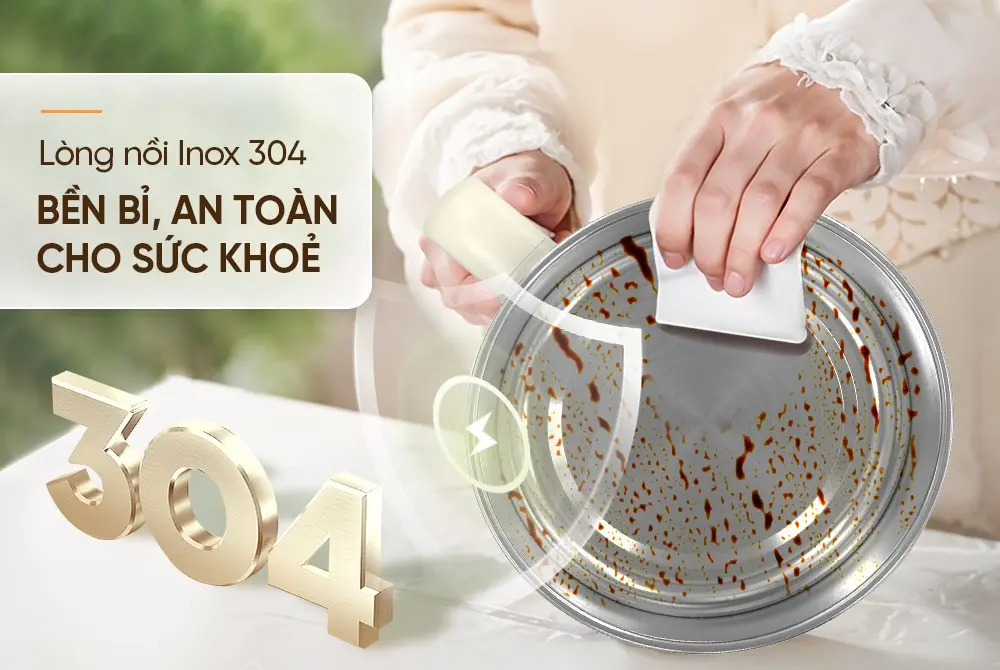 Lòng nồi inox 304 của lẩu điện SUNHOUSE SHD4516