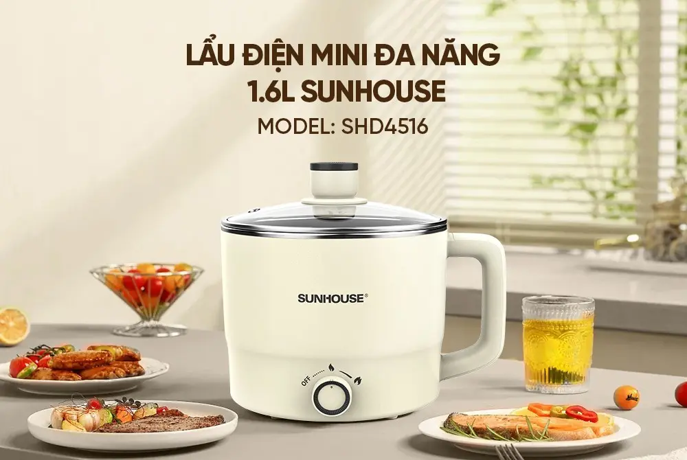 Lẩu điện mini SUNHOUSE SHD4516 1.6 lít có tay cầm