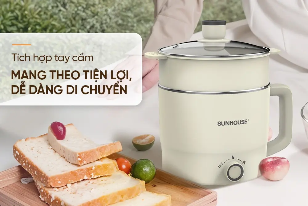 Lẩu điện mini SUNHOUSE SHD4516 tích hợp tay cầm tiện di chuyển
