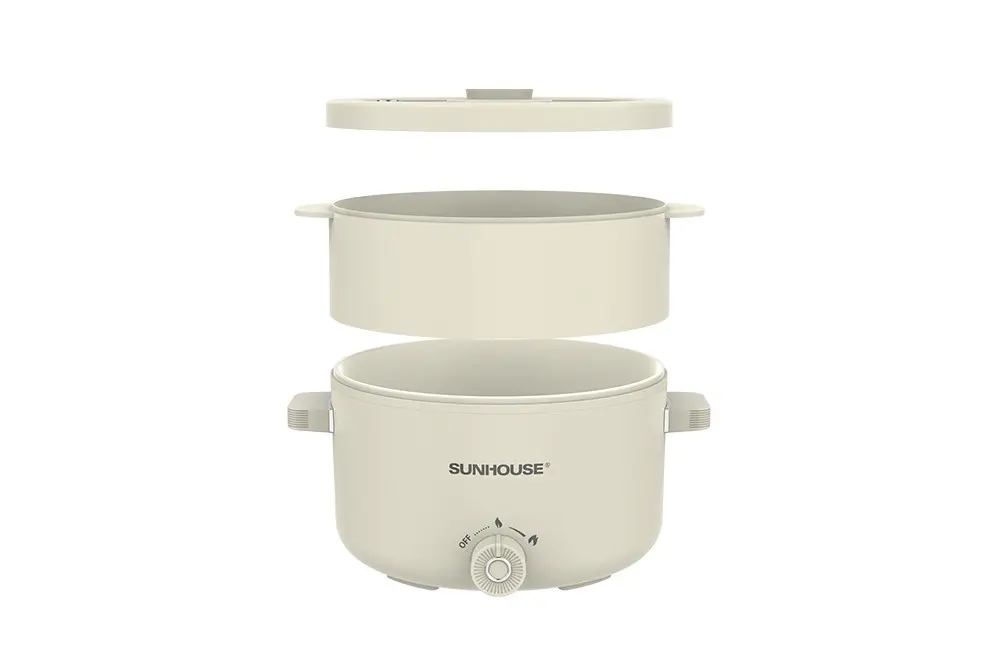 Lẩu điện mini SUNHOUSE SHD4517 700W 2 lít với xửng hấp và nắp
