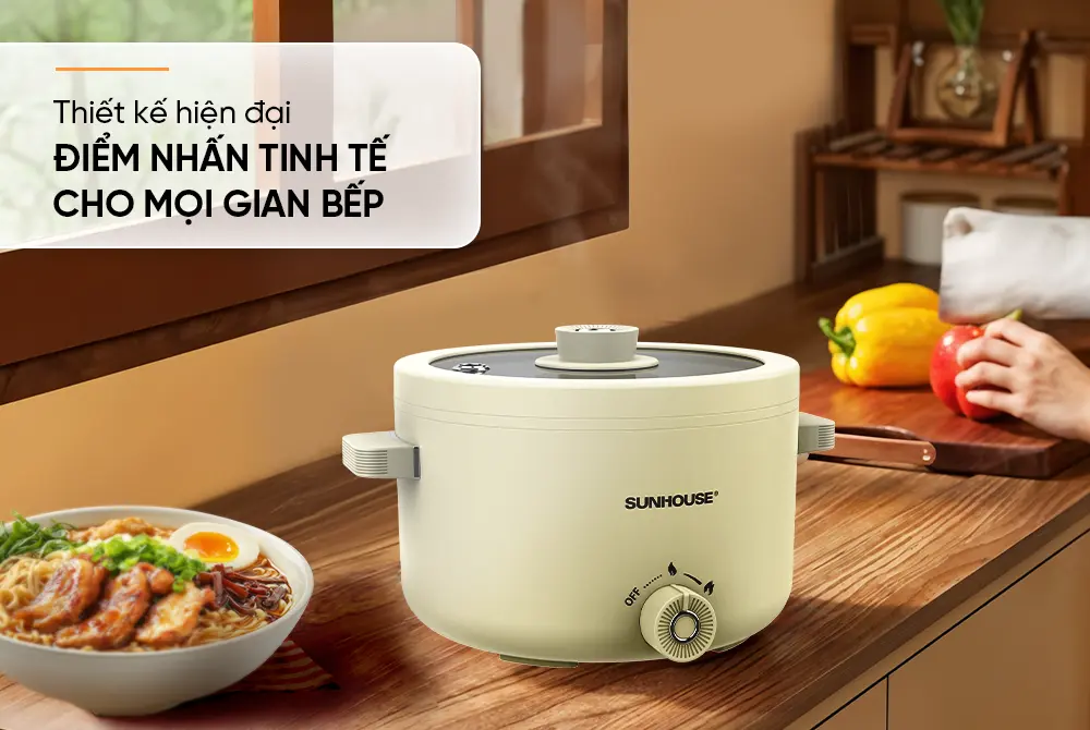 Lẩu điện SUNHOUSE SHD4517 mini 2 lít 700W trên bàn bếp