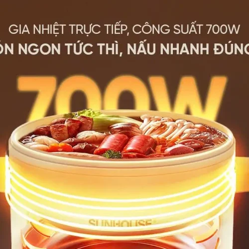 Lẩu điện SUNHOUSE SHD4517 mini 700W đang nấu lẩu
