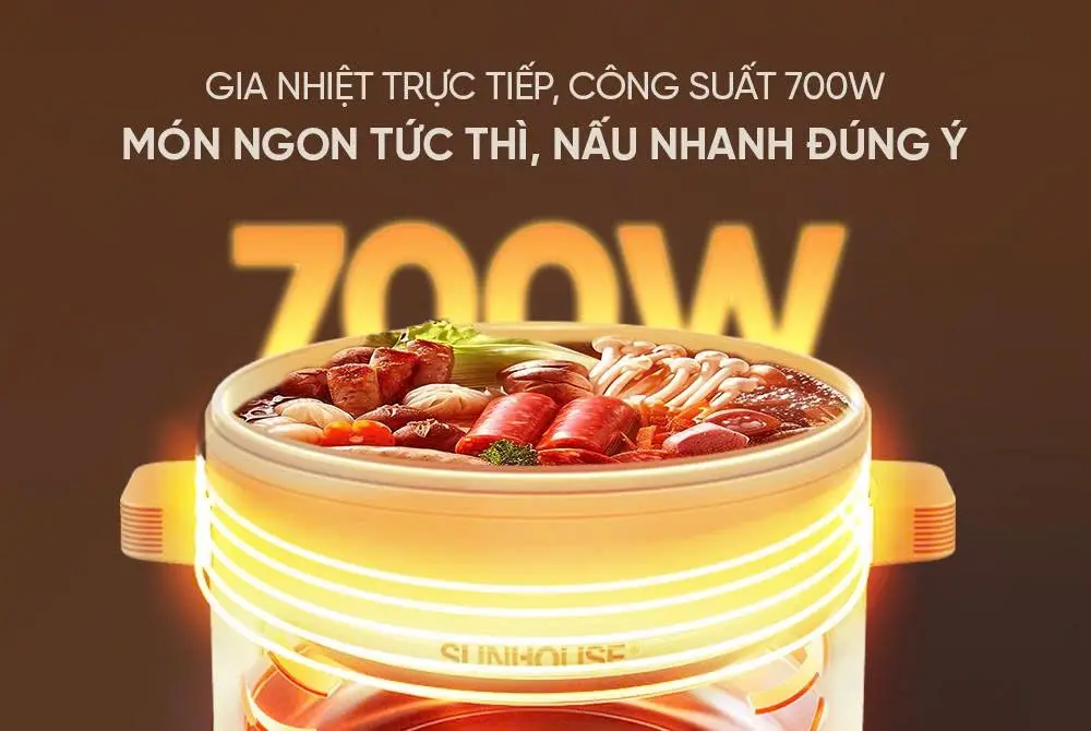 Lẩu điện SUNHOUSE SHD4517 mini 700W đang nấu lẩu