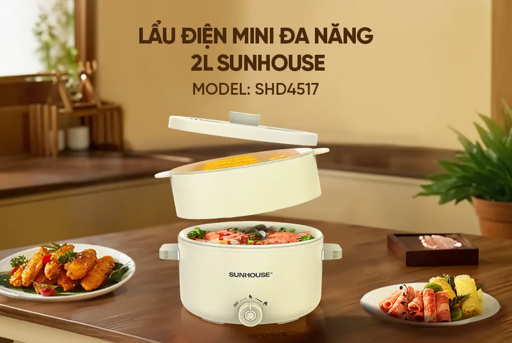Lẩu điện mini SUNHOUSE SHD4517 2 lít đa năng