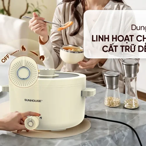 Lẩu điện SUNHOUSE SHD4517 mở nắp dùng trên bàn ăn