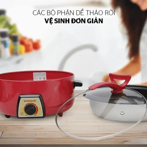 Các bộ phận tháo rời của lẩu điện SUNHOUSE SHD4520 dễ vệ sinh