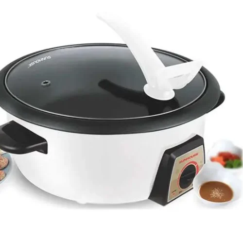 Lẩu điện đa năng SUNHOUSE SHD4521 1300W màu trắng kèm nắp kính và muôi
