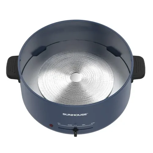 Lòng nồi lẩu điện SUNHOUSE SHD4524 màu xanh đậm, đáy kim loại và hai quai cầm