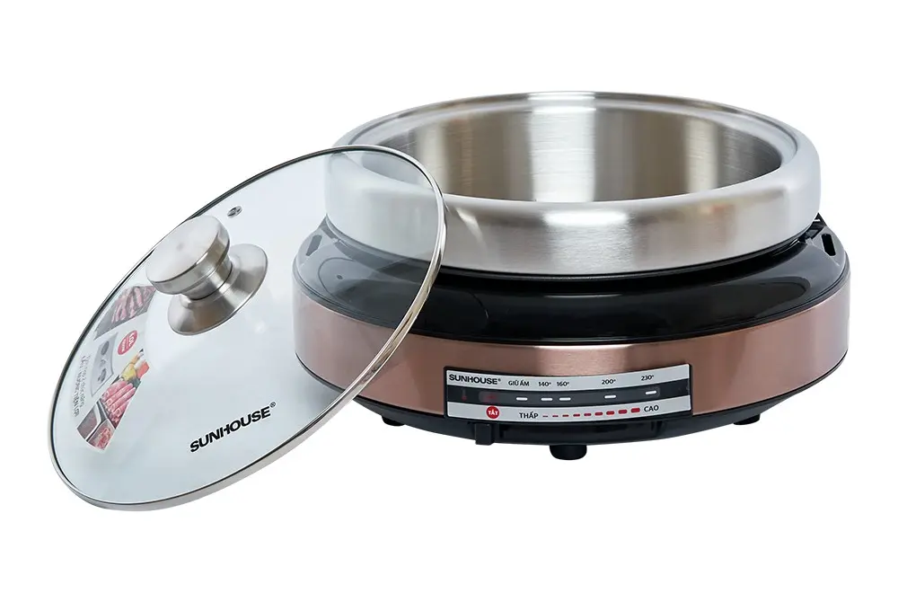 Lẩu điện SUNHOUSE SHD4526 1300W lẩu nướng với lòng nồi inox và vung kính