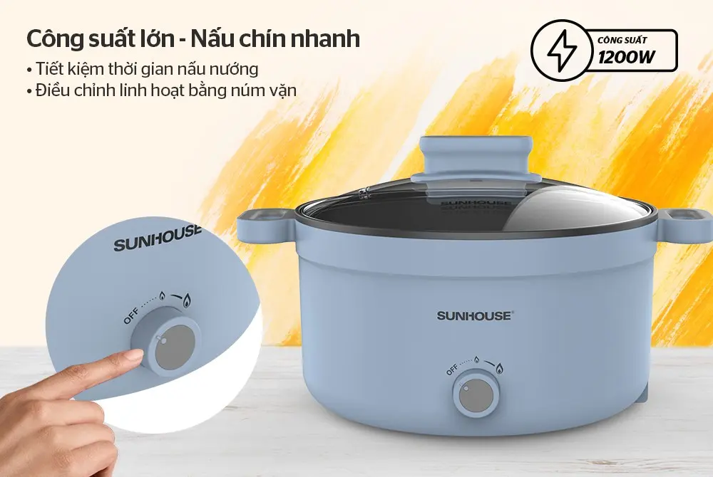 Nồi lẩu điện đa năng SUNHOUSE SHD4528 1200W dung tích 3.5 lít màu xanh
