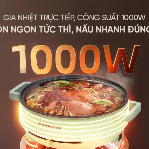 Lẩu điện SUNHOUSE SHD4540 công suất 1000W đang nấu lẩu