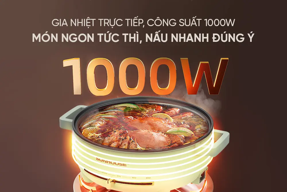 Lẩu điện SUNHOUSE SHD4540 công suất 1000W đang nấu lẩu