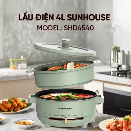Lẩu điện SUNHOUSE SHD4540 4 lít đa năng kèm xửng hấp