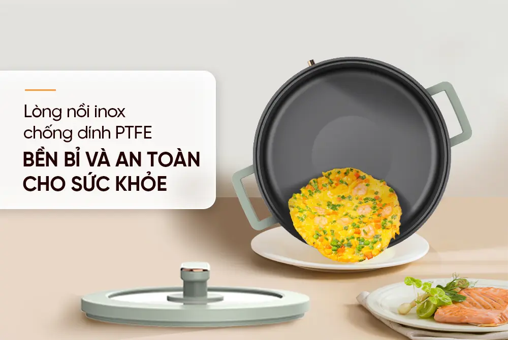 Lòng nồi chống dính PTFE của lẩu điện SUNHOUSE SHD4540