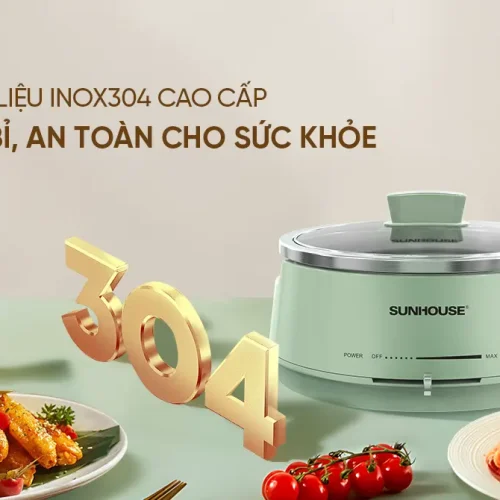 Lẩu điện SUNHOUSE SHD4543 Inox 304 dung tích 4 lít màu xanh mint