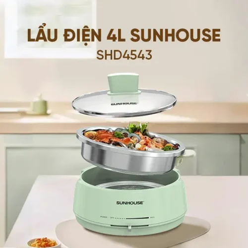 Lẩu điện SUNHOUSE SHD4543 4 lít với lòng nồi inox 304 tháo rời