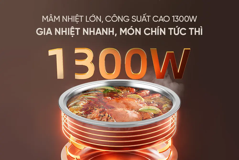 Lẩu điện SUNHOUSE SHD4543 công suất 1300W gia nhiệt nhanh với lòng nồi inox 304 4 lít