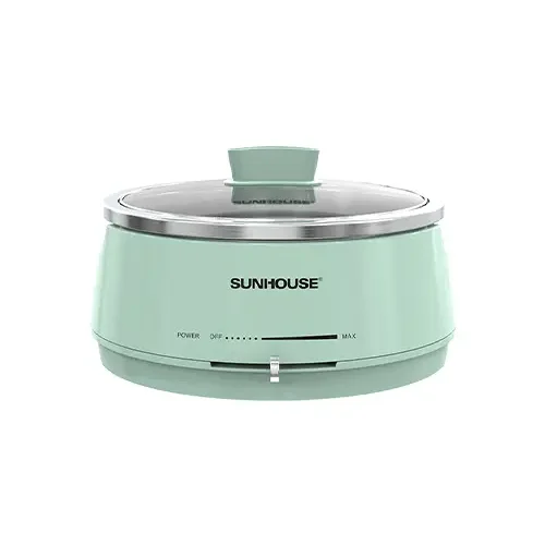 Lẩu điện SUNHOUSE SHD4543 màu xanh mint kèm nắp kính Inox 304