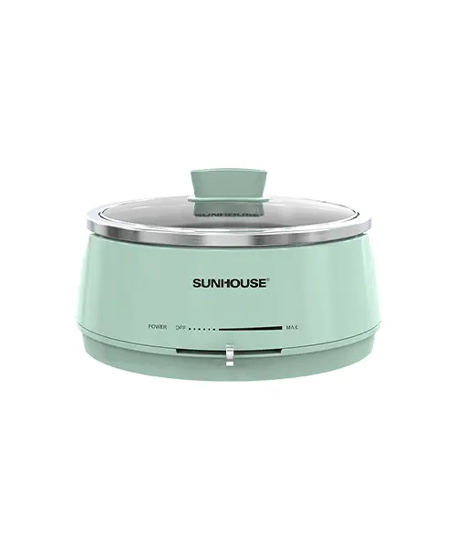Lẩu điện SUNHOUSE SHD4543 màu xanh mint kèm nắp kính Inox 304