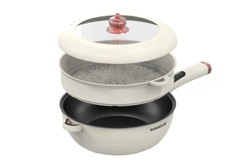 Lẩu điện cảm ứng SUNHOUSE SHD4555 1600W với lòng nồi 5 lít và xửng hấp