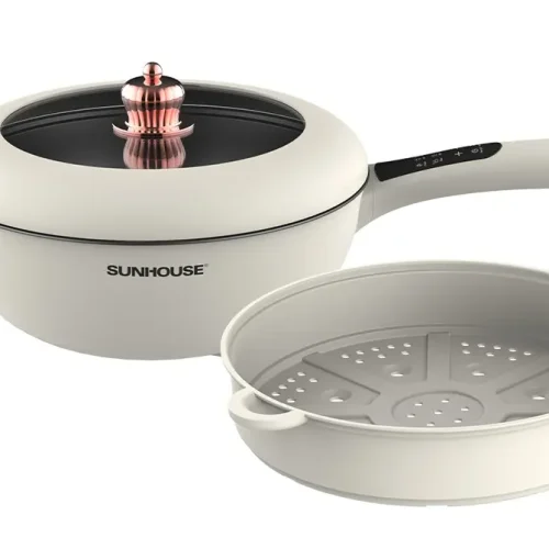 Lẩu điện cảm ứng SUNHOUSE SHD4555 màu kem kèm xửng hấp rời và nắp kính