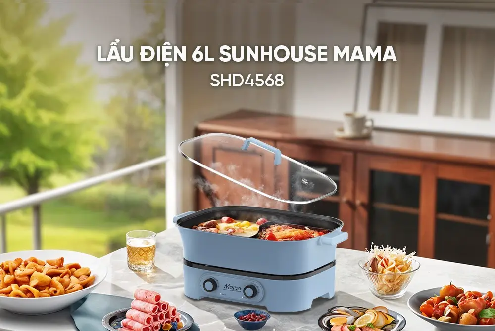 Lẩu điện SUNHOUSE SHD4568 6 lít hai ngăn nướng và lẩu