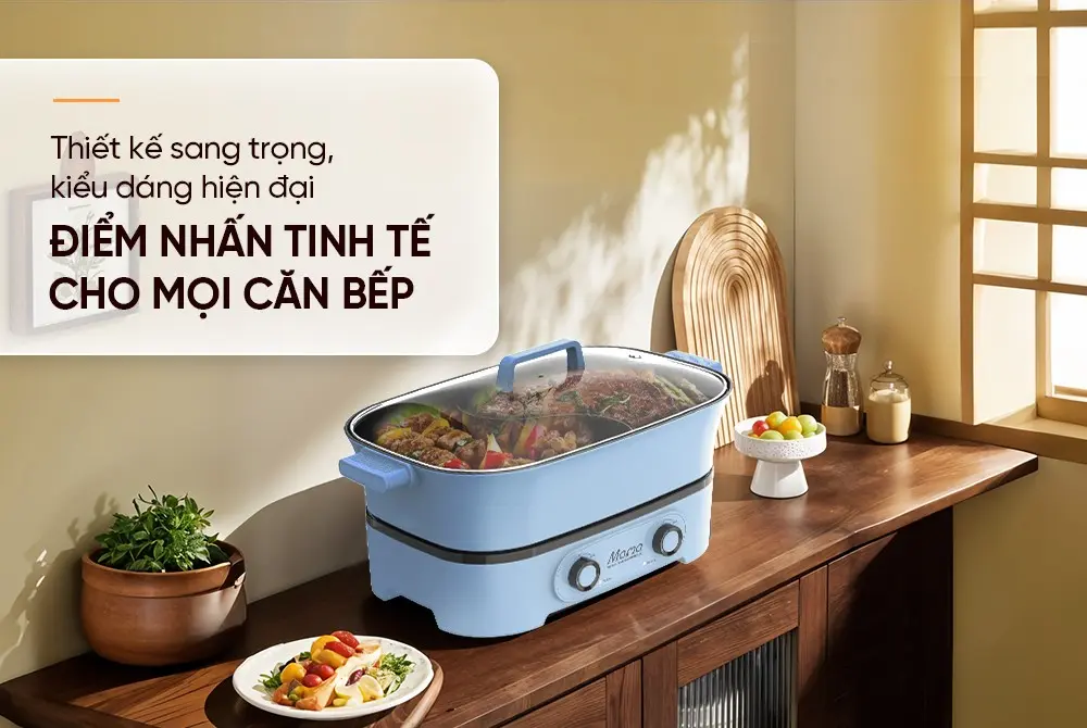 Lẩu điện 2 ngăn nướng lẩu SUNHOUSE SHD4568 6 lít màu xanh