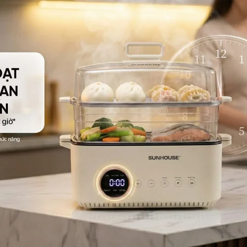 Lẩu điện SUNHOUSE SHD4593 1300W đa năng 14.5 lít cảm ứng kèm xửng hấp