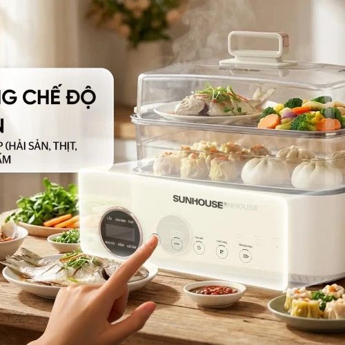 Lẩu điện SUNHOUSE SHD4593 1300W 14.5 lít kèm xửng hấp đa năng