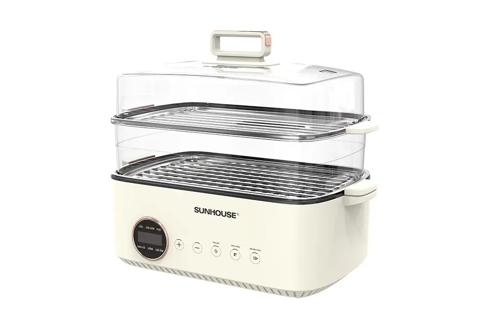 Lẩu điện SUNHOUSE SHD4593 1300W dung tích 14,5 lít kèm khay hấp hai tầng