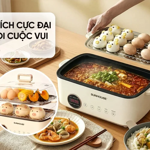 Lẩu điện SUNHOUSE SHD4593 14.5 lít nấu lẩu và hấp thực phẩm