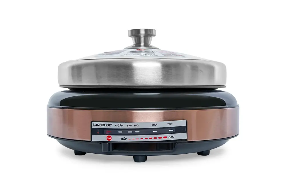 Lẩu điện SUNHOUSE SHD4526 1300W lẩu nướng với nắp inox nhìn chính diện