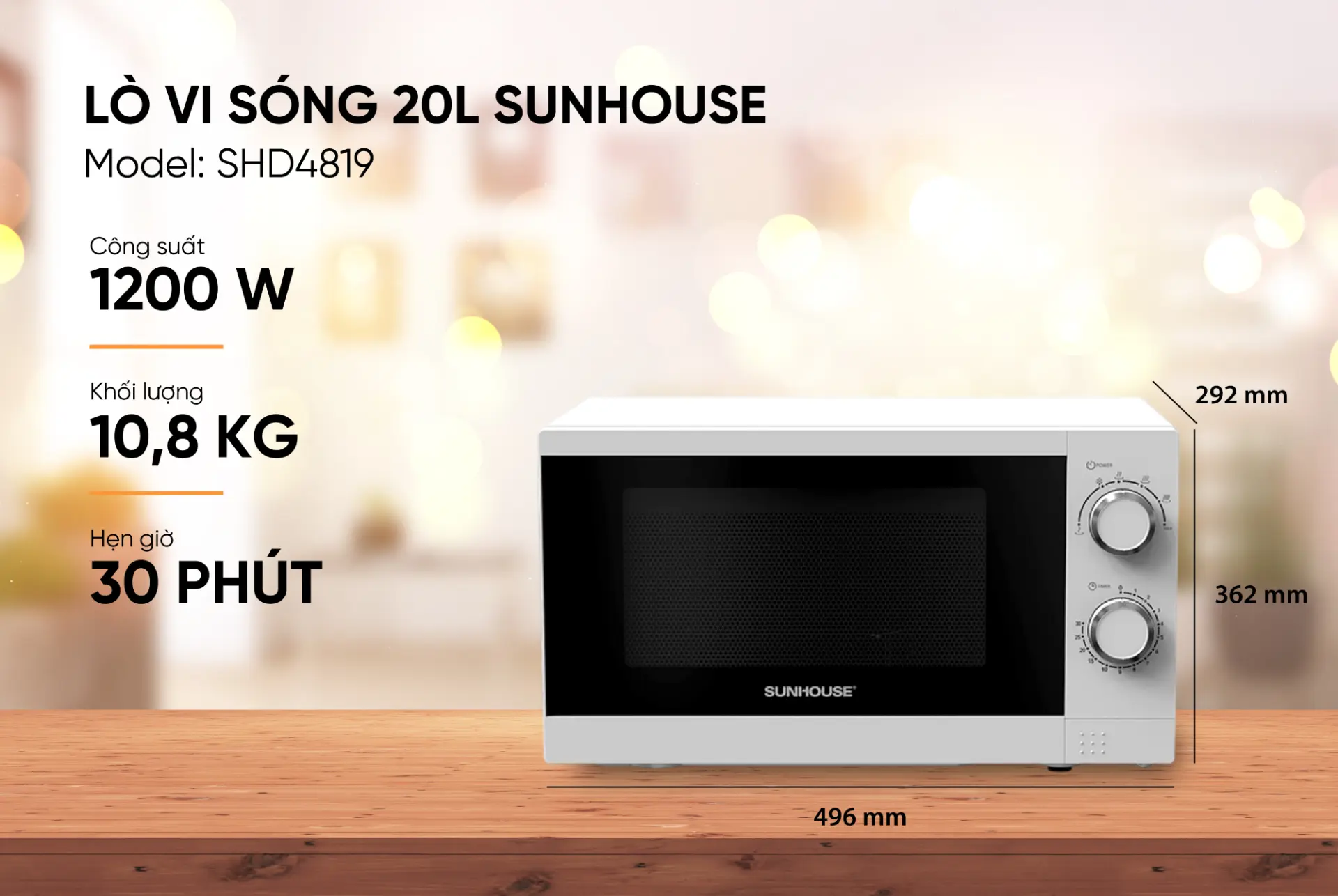 Lò vi sóng SUNHOUSE SHD4819 - 1200W, 20 lít - Ảnh 9