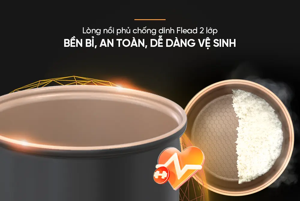Lòng nồi chống dính Flead 2 lớp của nồi cơm điện SUNHOUSE SHD8200
