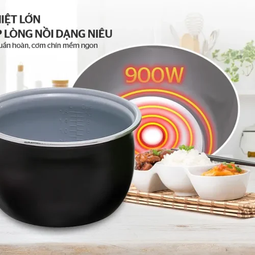 Lòng nồi chống dính và mâm nhiệt 900W của nồi cơm điện SUNHOUSE SHD8665G
