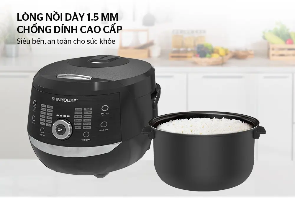 Lòng nồi chống dính dày 1.5 mm của nồi cơm điện SUNHOUSE SHD8911