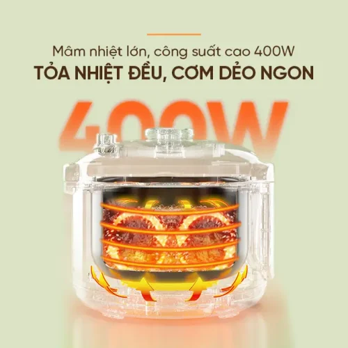 Mâm nhiệt công suất 400W tỏa nhiệt đều của nồi cơm điện SUNHOUSE SHD8200 0.8 lít