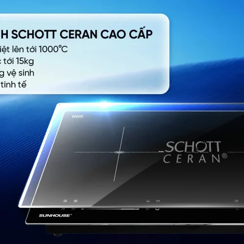 Mặt kính Schott Ceran của bếp điện từ đôi SUNHOUSE SHB82062-MMD