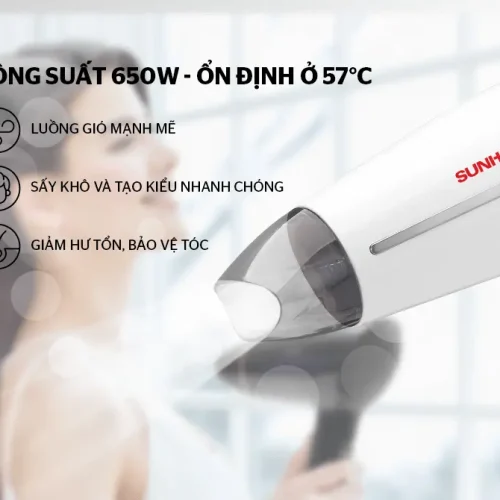 Máy sấy tóc SUNHOUSE SHD2308W 1500W màu trắng góc nghiêng bên phải