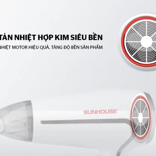 Tấm tản nhiệt hợp kim ở mặt sau máy sấy tóc SUNHOUSE SHD2308W 1500W