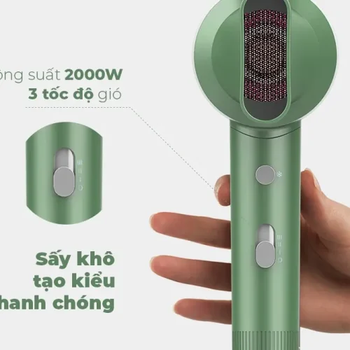 Cận cảnh máy sấy tóc SUNHOUSE SHD2315B 2000W màu xanh với 3 tốc độ gió