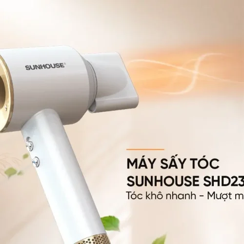 Máy sấy tóc SUNHOUSE SHD2320 1500W màu trắng viền vàng kèm đầu sấy