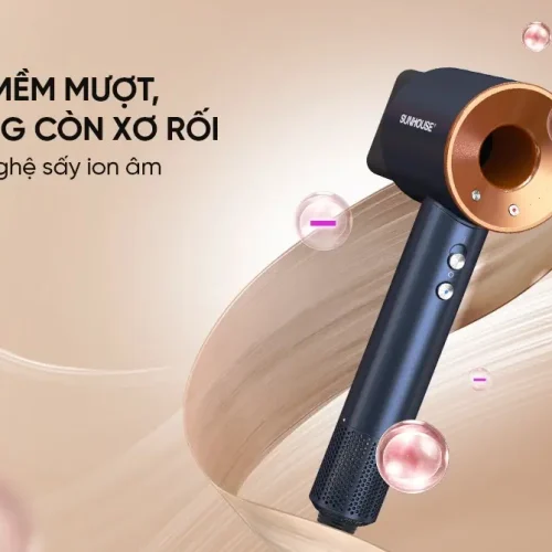 Máy sấy tóc SUNHOUSE SHD2321 1500W màu đen viền vàng công nghệ ion âm